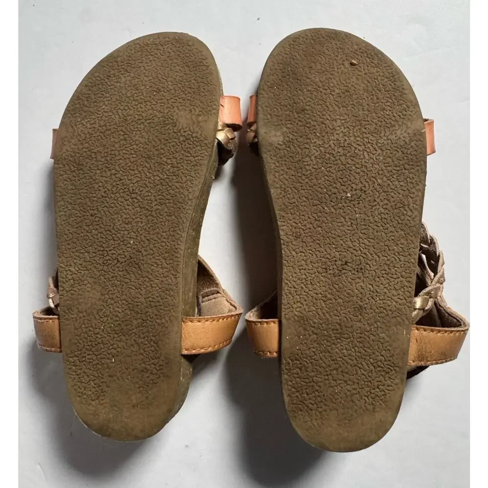 Blowfish Malibu Girls Size 10 Strappy Sandals Tan Coral Gold Braided